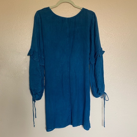Boho Blue Bishop Sleeve Dress - Picture 2 of 2